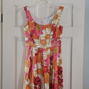 A-line Willow Glenn Floral Dress in Pink and Orange